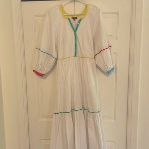 STAUD White Demi Dress with rainbow stitching